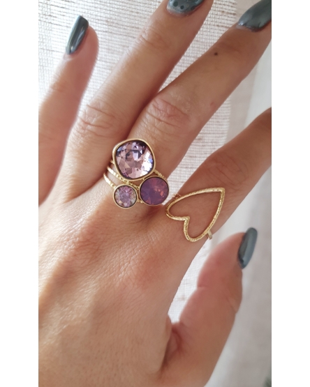 Bague trilogie avec cristaux - lilas