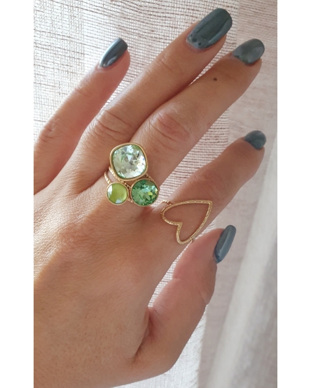 Bague trilogie avec cristaux - vert