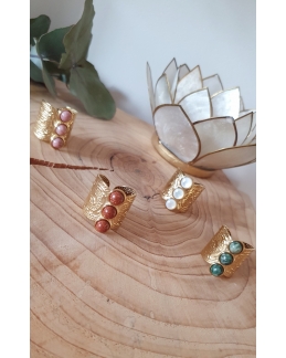 Bague large 3 pierres naturelles - jaspe vert