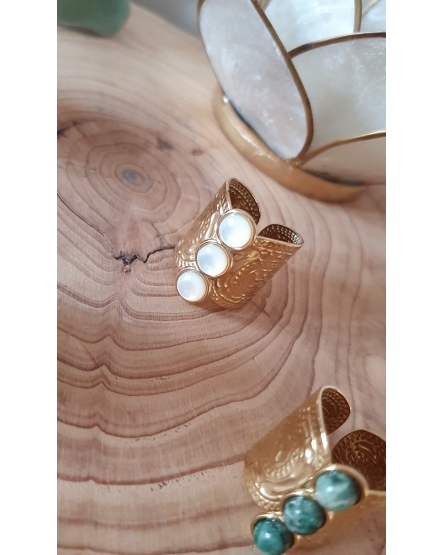 Bague large 3 pierres naturelles - nacre