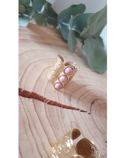 Bague large 3 pierres naturelles - rodhonite