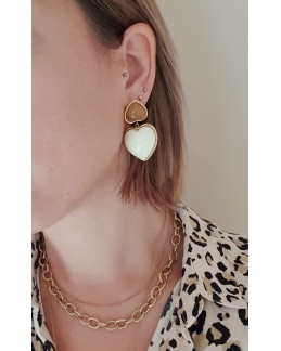 Boucles d'oreilles Cœur - duo beige