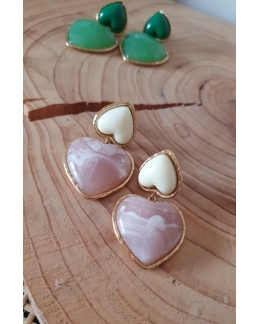 Boucles d'oreilles Cœur - duo rose
