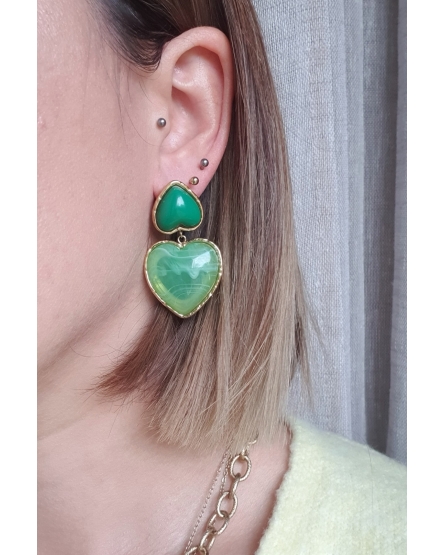 Boucles d'oreilles Cœur - duo vert