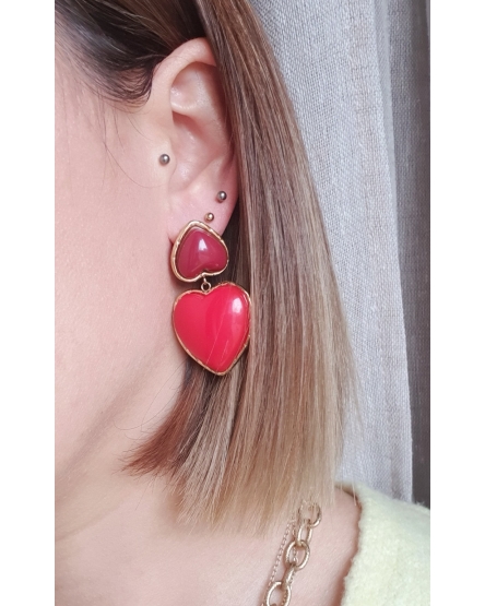 Boucles d'oreilles Cœur - duo rouge