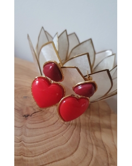 Boucles d'oreilles Cœur - duo rouge