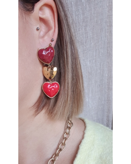 Boucles d'oreilles Cœur - trio rouge